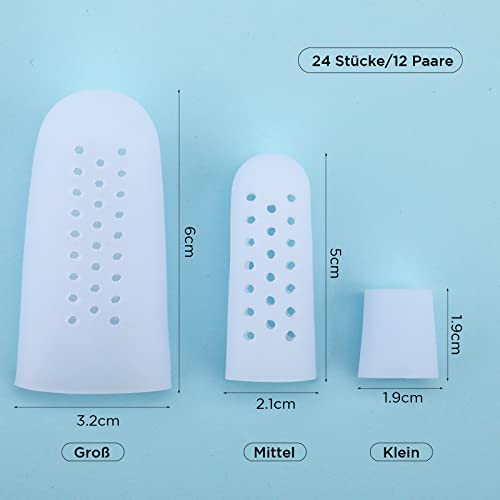 24 piezas tapones de gel para los dedos los pies, mangas de gel para los dedos de los pies, tubo de ventilación, puntera de silicona para ampollas, callos, callosidades, dolor de fricción en los dedos