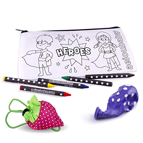 25 Estuches para Colorear + 1 Bolsa Reutilizable | 25 Bolsas Individuales con 5 Ceras de Colores y Globo | Regalo niños Fiestas y cumpleaños