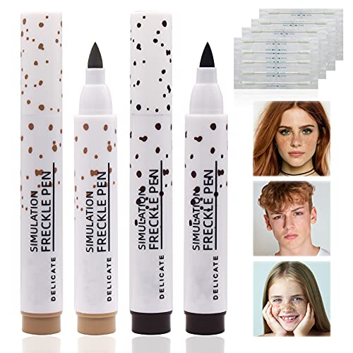 2pcs Maquillaje De Pecas, Freckle Pen, Pluma de Maquillaje de Pecas, Bolígrafos De Maquillaje De Pecas Falsas, Bolígrafo de Puntos a Prueba de Agua Suave Duradero Marrón Oscuro+Marrón Claro