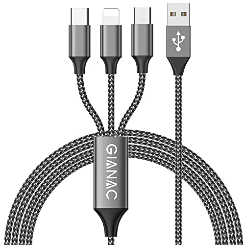 3 en 1 Multi Cable de Carga, [1.2M] Multi USB Cargador Cable Nylon Múltiples Micro USB Tipo C para Android Samsung Galaxy S9/ S8/ S7/ A5, Huawei P20, Honor, Kindle, LG, Son-Gris