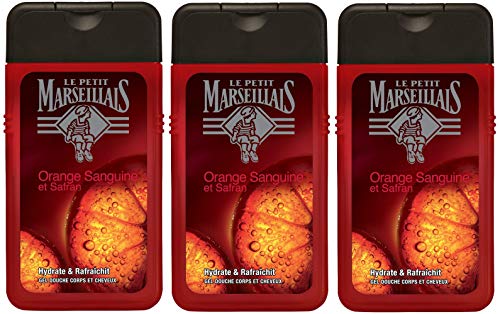 3 geles de ducha para cuerpo y cabello para hombre, Orange Sanguin Safran, 250 ml, de Le Petit Marseillais