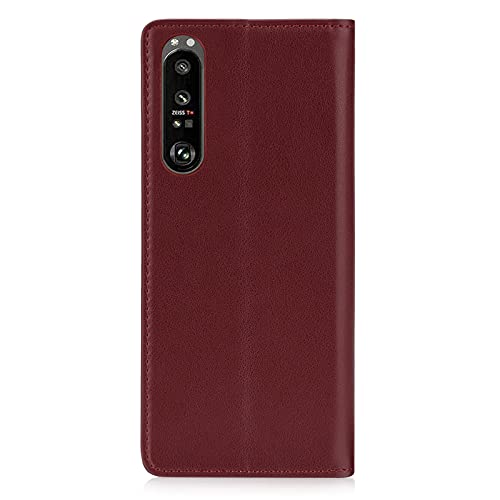 32nd Classic Series 2.0 - Funda Tipo Libro de Piel Real para Sony Xperia 1 III (2021), Carcasa de Cuero Premium diseñada con Cartera, Cierre Magnetico y Soporte Integrado - Borgoña