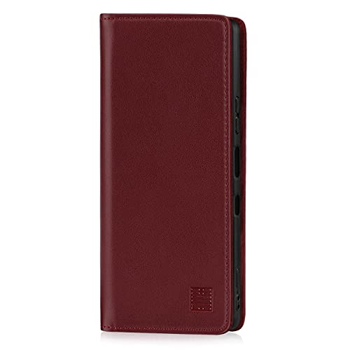 32nd Classic Series 2.0 - Funda Tipo Libro de Piel Real para Sony Xperia 1 III (2021), Carcasa de Cuero Premium diseñada con Cartera, Cierre Magnetico y Soporte Integrado - Borgoña