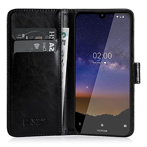 32nd Funda Flip Carcasa de Piel Tipo Billetera para Nokia 2.2 (2019) con Tapa y Cierre Magnético y Tarjetero - Negro