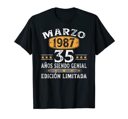 35 Años Cumpleaños Hombre Mujer Vintage Nacido En Marzo 1987 Camiseta