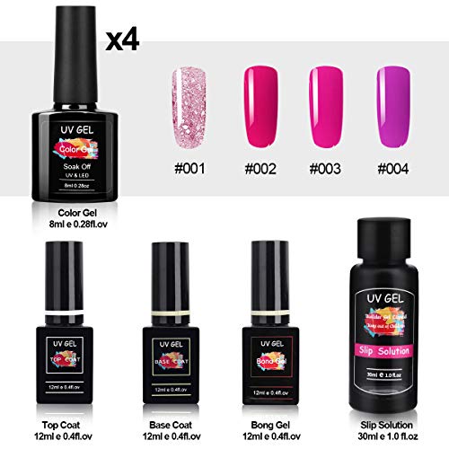 36W Lámpara Kit Uñas de Gel Completo, MYSWEETY Kit de Inicio de Manicura con 6 Extensión 4 Color Gels, Capa Superior, Capa Base y Accesorios para Uñas Semipermanente