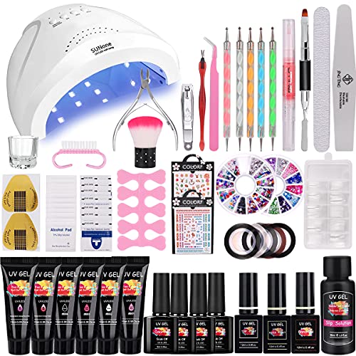 36W Lámpara Kit Uñas de Gel Completo, MYSWEETY Kit de Inicio de Manicura con 6 Extensión 4 Color Gels, Capa Superior, Capa Base y Accesorios para Uñas Semipermanente