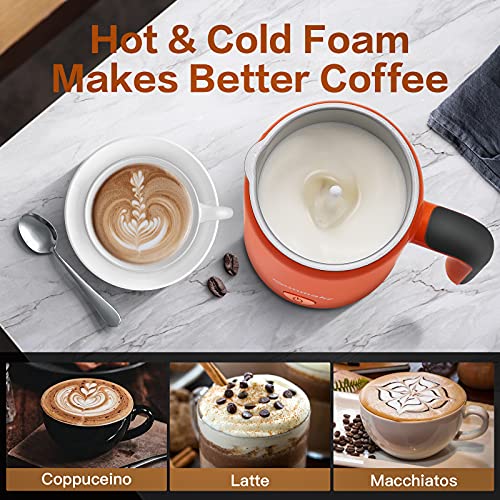 4 en 1 Espumador de Leche Eléctrico 500W de marca Sunmaki Batidora de Leche 350ml Espuma Caliente/Fría Calentar Leche, Apagamiento Automático Calentador Leche ​para Café Latte Capuchino Chocolate