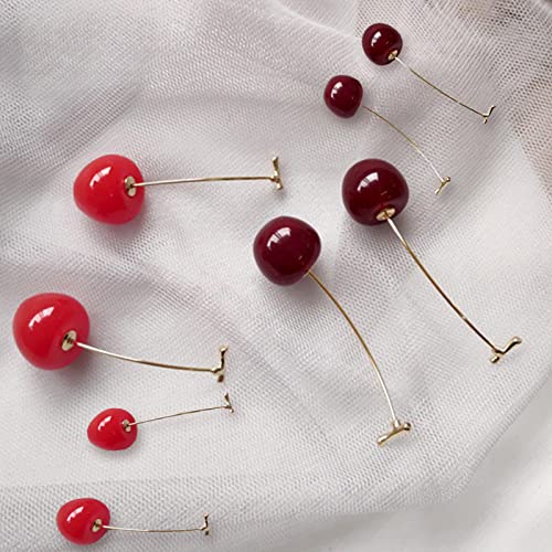 4 Pares de Aretes de Cereza, Aretes de Cereza Dulce, Aretes Colgantes de Cereza, Pendientes pequeños de cereza, Aretes a Juego para Mujeres y Niñas (Rojo, Burdeos)