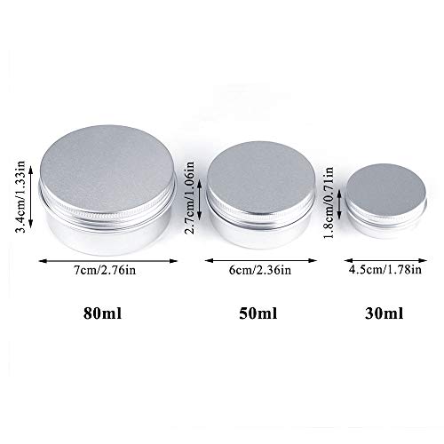 48 tarros de Aluminio con Tapas de Rosca, PUDSIRN 15/50/80 ml latas Redondas de Aluminio envases cosméticos vacíos para bálsamo Labial, loción, Crema, máscaras, Velas