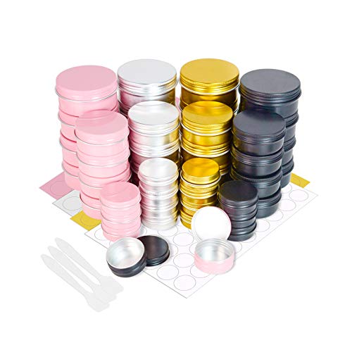 48 tarros de Aluminio con Tapas de Rosca, PUDSIRN 15/50/80 ml latas Redondas de Aluminio envases cosméticos vacíos para bálsamo Labial, loción, Crema, máscaras, Velas