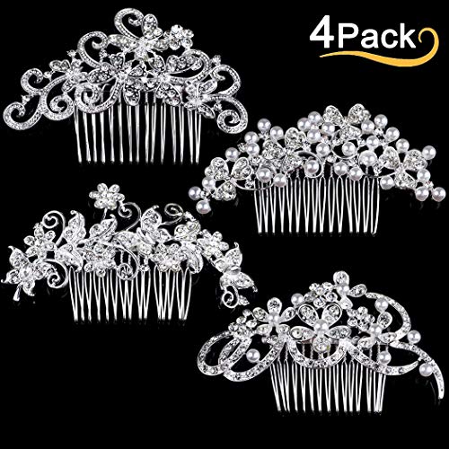 4Pcs Pelo Nupcial Peine Boda Pelo Lado Peina, Elegante Peinetas de pelo novia y dama de honor accesorios para el cabello, Accesorios de Pelo de la Boda de Fiesta para Las Mujeres y Las 1