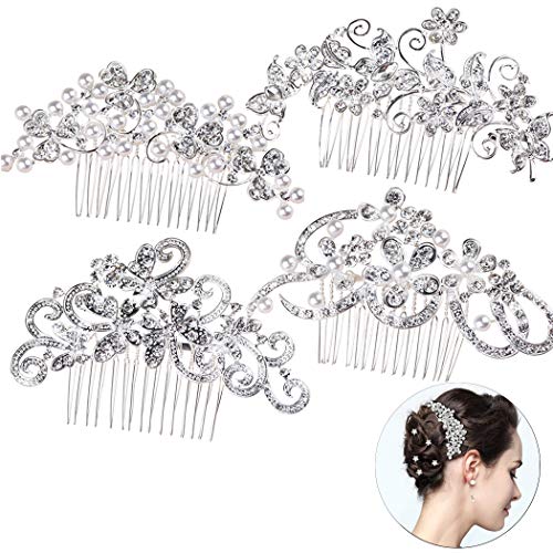 4Pcs Pelo Nupcial Peine Boda Pelo Lado Peina, Elegante Peinetas de pelo novia y dama de honor accesorios para el cabello, Accesorios de Pelo de la Boda de Fiesta para Las Mujeres y Las 1