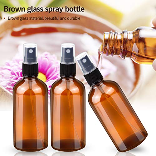 5 botellas de spray hechas de vidrio marrón, botellas de vidrio ámbar de 100 ml con atomizador negro, recargable, botella de niebla fina con atomizador vacío, recipiente líquido, botella de viaje