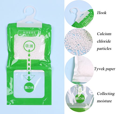 5 Pack Kitchen Bathroom Wardrobe Hanging Hygroscopic Anti-Mold Deodorizing Moistureproof Desiccant Bag, Dehumidification Process Could be Witness