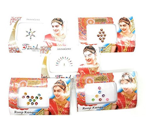 5 x Different bindi Packs, reutilizables India Bindis temporal etiqueta frontal pegatinas bollywood Tattoos Tika Stone frente cabeza joyas diamantes Halloween chandal festival