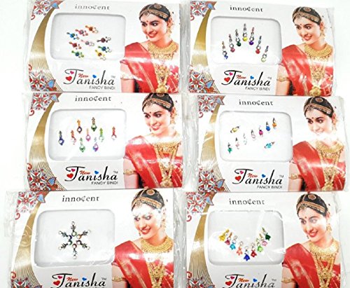 5 x Different bindi Packs, reutilizables India Bindis temporal etiqueta frontal pegatinas bollywood Tattoos Tika Stone frente cabeza joyas diamantes Halloween chandal festival