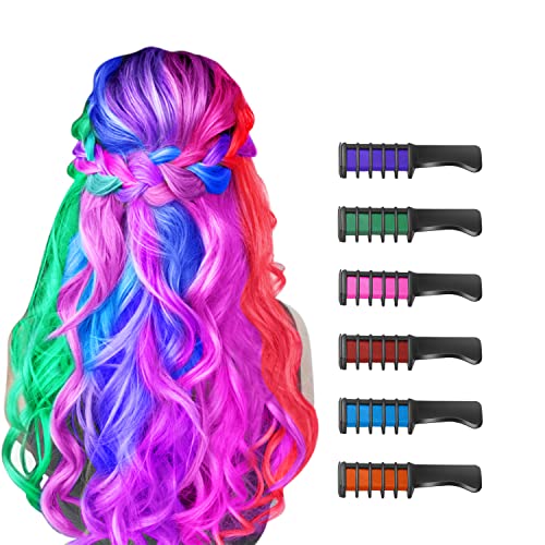 6 colores Hair Chalk Peines de Tiza de Colores para el Pelo, Temporal Cabello Tiza No Tóxico Lavables Color para el Pelo Teñido, Fiesta, Navidad, Cumpleaños y Cosplay Niñas y Niños Regalos