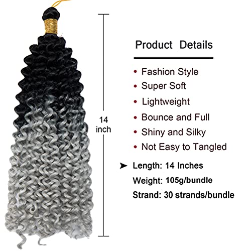 6 Paquete Pelo Sintético Rizado para Trenzas Africanas Extensiones Cabello Se Ve Natural 35cm Afro Curly Water Wave Marlybob Crochet Twist Braiding Hair Negro a gris plateado