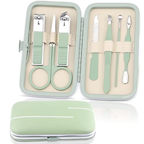 7 en 1 Set de Manicura y Pedicura, Kalolary Kit Profesional Cuidado Uñas Acero Inoxidable Kit Pedicura Aseo con Estuche Viaje Portátil para Uñas Gruesas Removedor Cutículas Cuidado Mujeres Hombres