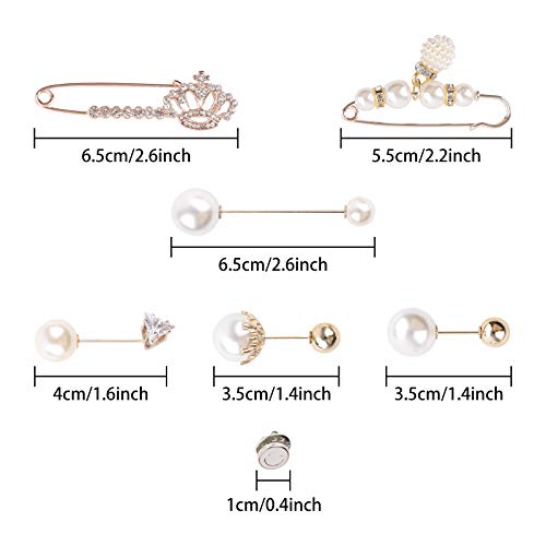 7 Piezas Pin de Broche de suéter, Clips para Chal de Mujer Alfileres de Broche de Perlas de imitación Broche De Oro con Perla Broche Corona para Mujeres niñas Dama Accesorio de Disfraz