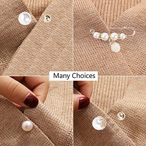 7 Piezas Pin de Broche de suéter, Clips para Chal de Mujer Alfileres de Broche de Perlas de imitación Broche De Oro con Perla Broche Corona para Mujeres niñas Dama Accesorio de Disfraz