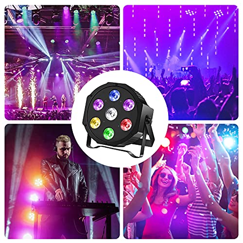 7 RGBW LED Par Luz, UKing Luz Discoteca con DMX 7 Canales/Automáticos/Activados por Sonido Modos y 8 Efectos de Flash Discoteca Luz para Luces de Fiesta de Boda DJ Disco