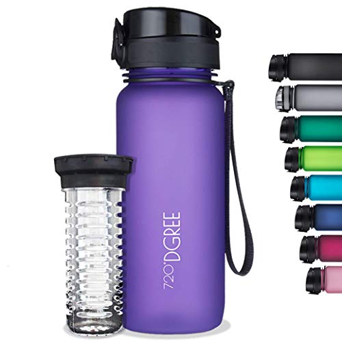 720°DGREE Botella de Agua uberBottle – 350 ml, 350ml, Lila, Violeta | Novedosa Botella Deportiva | Sin BPA | Ideal para niños, Fitness, Deportes, fútbol, guardería, Escuela, pequeños, antigoteo