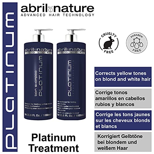 abril et nature - Bain Shampoo Platinum - Champú Matizador Violeta - 1000 ml - Para Matizar Cabellos Grises o Decolorados - Tratamiento Capilar con Queratina - Elimina Reflejos Amarillos Indeseados