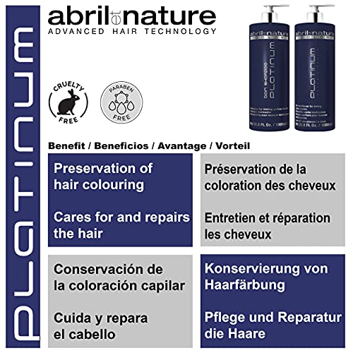 abril et nature - Bain Shampoo Platinum - Champú Matizador Violeta - 1000 ml - Para Matizar Cabellos Grises o Decolorados - Tratamiento Capilar con Queratina - Elimina Reflejos Amarillos Indeseados