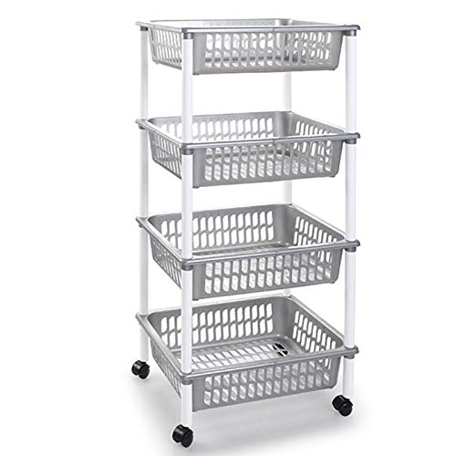 Acan Carro verdulero portaobjetos Multiuso para organizar el Espacio doméstico, Disponible 3 o 4 cestas. Elegir Color y Altura. Ideal para baño, Cocina, Sala y Garaje. (Plata-4 cestas)