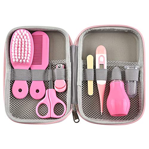 Accesorios Bebe Recien Nacido Set para Cuidado del Bebé, 8 Piezas Kit de Aseo para Bebés, Kit Cuidado Higiénico Personal para el Hogar y de Viaje, Ideal para Recién Nacido, Niña y Niño(rosado)