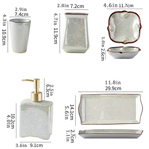 Accesorios de baño 6 piezas de baño de cerámica Set de accesorios Incluye dispensador de jabón, jabón de barra del plato, vaso, cepillo de dientes titular, Bandeja for su vanidad encimera Conjunto de