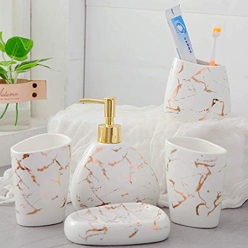 Accesorios de baño 6 piezas de baño de cerámica Set de accesorios Incluye dispensador de jabón, jabón de barra del plato, vaso, cepillo de dientes titular, Bandeja for su vanidad encimera Conjunto de