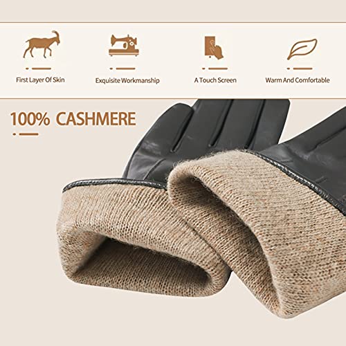 Acdyion Guantes de piel para mujer, para pantalla táctil, de invierno, elegantes, de piel auténtica, forro de cachemira, cremallera de cachemira, uso diario, gris, L