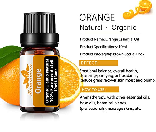 Aceite Esencial Naranja bio para Difusor,Aceites Esenciales Naranja Dulce Aceite Esencial Afrutado Mumianhua 10ml Aceite Esencial Mandarina Puro Aceite Fragancia Naranja para Piel,humidificador