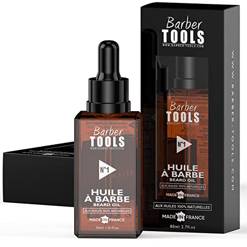 Aceite para barba | N°1 | con aceites 100% naturales 30ml - Promueve el crecimiento de la barba - Con aceite de RICIN, 7 aceites vegetales y 3 aceites esenciales y vitamina E - BARBER TOOLS -