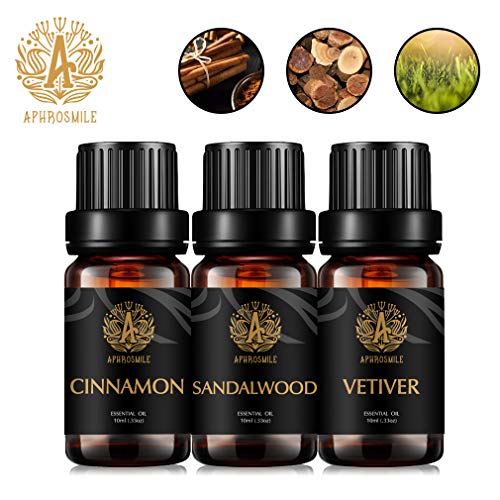 Aceites esenciales de aromaterapia Set - 100% puro de sándalo canela Vetiver aceites esenciales Kit, grado terapéutico aromaterapia sándalo aceites perfumados fijó para el difusor, masaje 3x10 ml