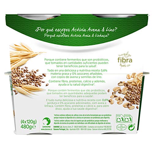 Activia Avena y Lino 0% 4x120 g