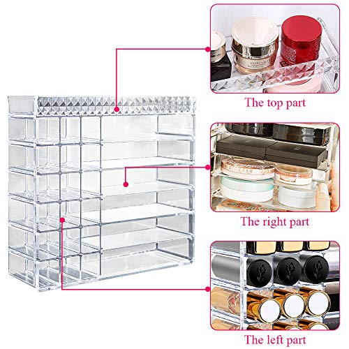 Aerbee Organizador de Maquillaje Acrílico, Cajas Almacenamiento Maquillaje Transparente para Pintalabios Cosmético Crema Brochas Maquillaje Pintauñas Ideas Regalo San Valentín Mujer