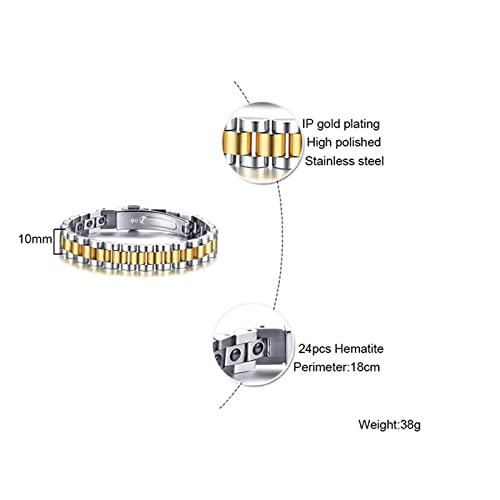 Agobel Pulseras a juego para parejas, pulseras de acero inoxidable cubanas 26 imanes de eslabones de oro, Sin piedras preciosas