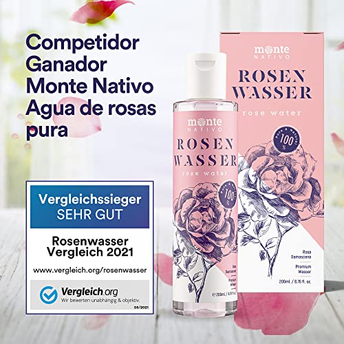 Agua de rosas MonteNativo, 1 x 500 ml, 100% natural, tónico facial real, puro y natural, hidrolato de rosas naturales, agua de limpieza, cosmética natural, agua de rosas (500 ml)