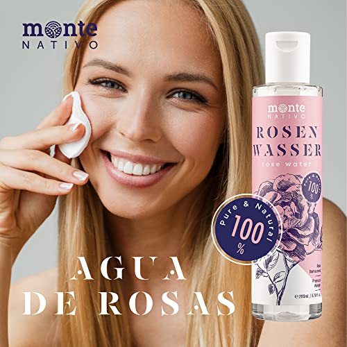 Agua de rosas MonteNativo, 1 x 500 ml, 100% natural, tónico facial real, puro y natural, hidrolato de rosas naturales, agua de limpieza, cosmética natural, agua de rosas (500 ml)