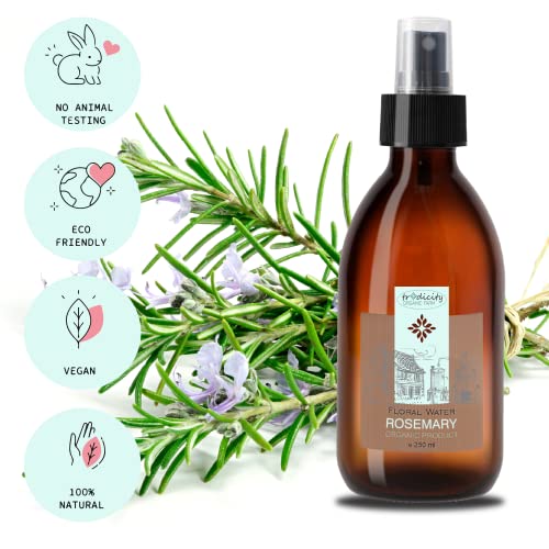 Agua Floral de Romero Ecologico · Hidrolato de Romero Bio Romero Piel Grasa, Tonico Facial, Tonico Capilar, Astringente, Purificador, Reposteria y Cocina - 250 ml