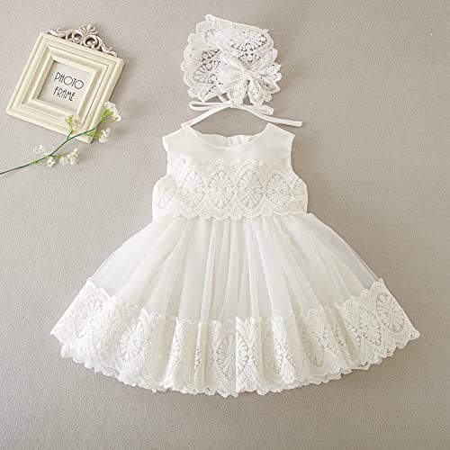 AHAHA Vestido de princesa para bebé, para niña, con flores, para bautizo, fiestas, bodas, celebraciones, fiestas, Blanco 3, 24 Meses