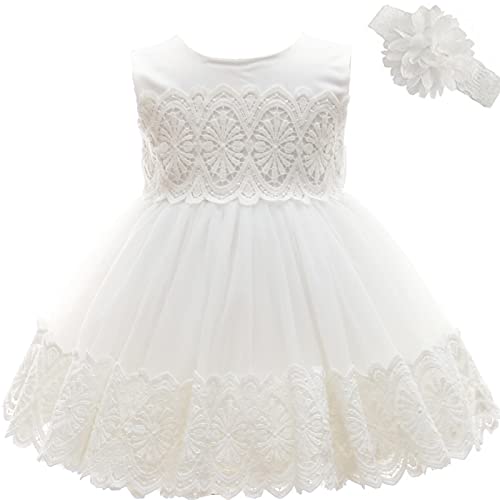 AHAHA Vestido de princesa para bebé, para niña, con flores, para bautizo, fiestas, bodas, celebraciones, fiestas, Blanco 3, 24 Meses