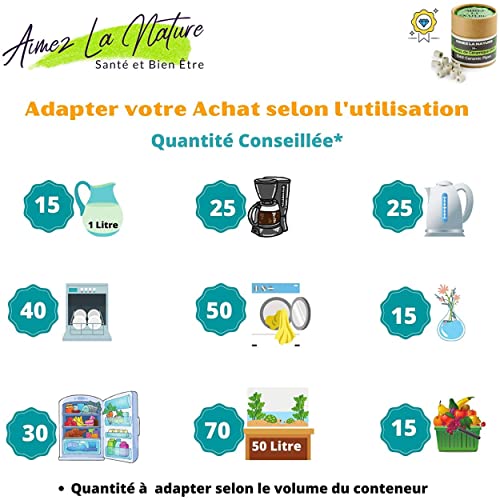 Aimez La Nature 35 perlas de cerámica EM® con un bonito paquete ecológico y bolsa de algodón certificado biológico, purificador natural de agua Robinet, filtro de agua para jarra hervidor