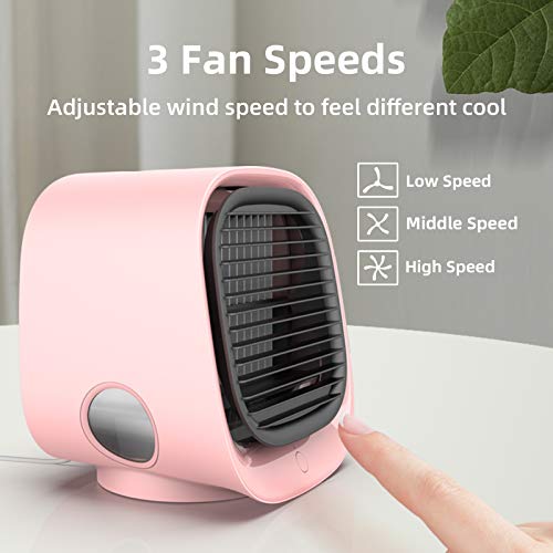 Air Acondicionado Portátil, Anweller Air cooler 4 en 1, Enfriador de Aire Móvil con Luz Nocturna, Ventilador con Tanque de Agua Grande de 300ml, Mini Humidificador para Hogar,Oficina, Camping,etc