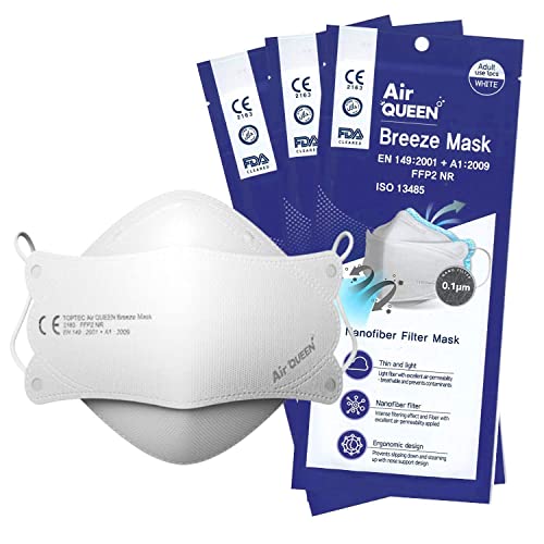 Air Queen Breeze Mask Mascarillas FFP2 Homologadas Nanofibras Nanotecnología CE FFP NR EN149:2001 + A1:2009 ISO 13485 – 25 Horas de Protección – Pack de 10 Mascarillas en Blisters Individuales