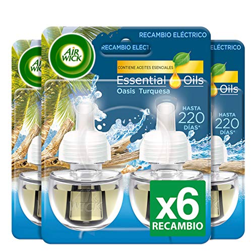 Air Wick Eléctrico - Recâmbios de Ambientador, Esencia para Casa con Aroma a Oasis Turquesa, Fresca, Pack de 6, 114 Mililitros